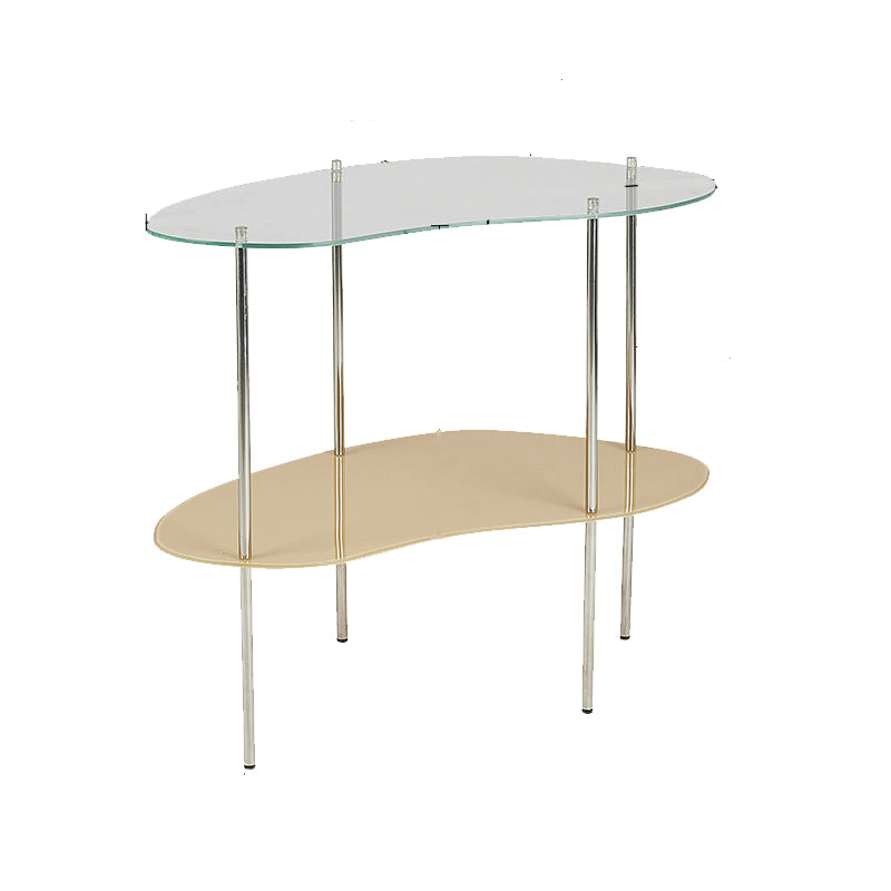 Modern Glass Top 4 Legs Double Tier Naturally Shaped Accent Side Table