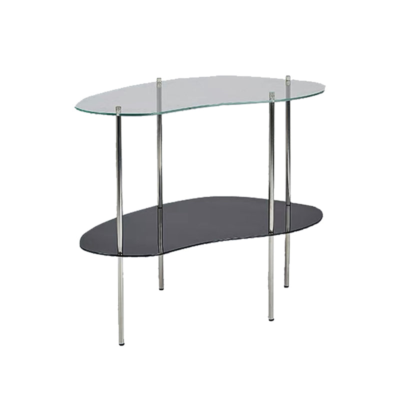 Modern Glass Top 4 Legs Double Tier Naturally Shaped Accent Side Table