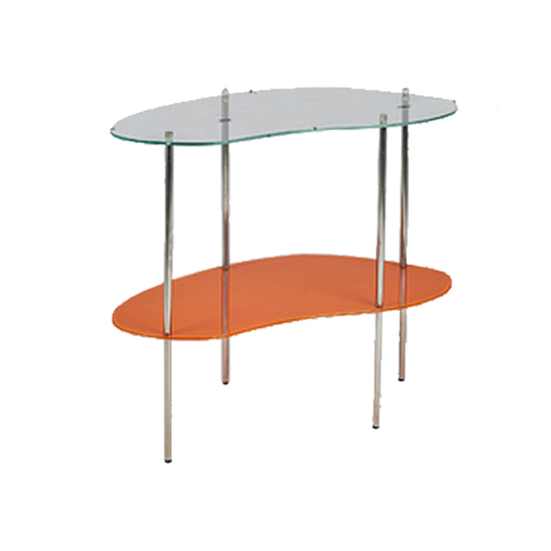 Modern Glass Top 4 Legs Double Tier Naturally Shaped Accent Side Table