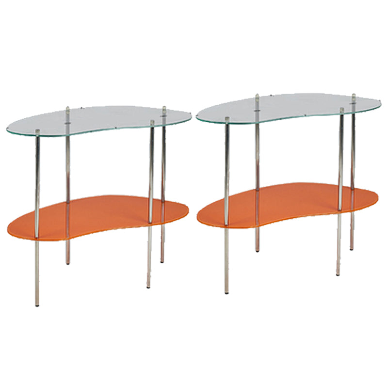 Modern Glass Top 4 Legs Double Tier Naturally Shaped Accent Side Table