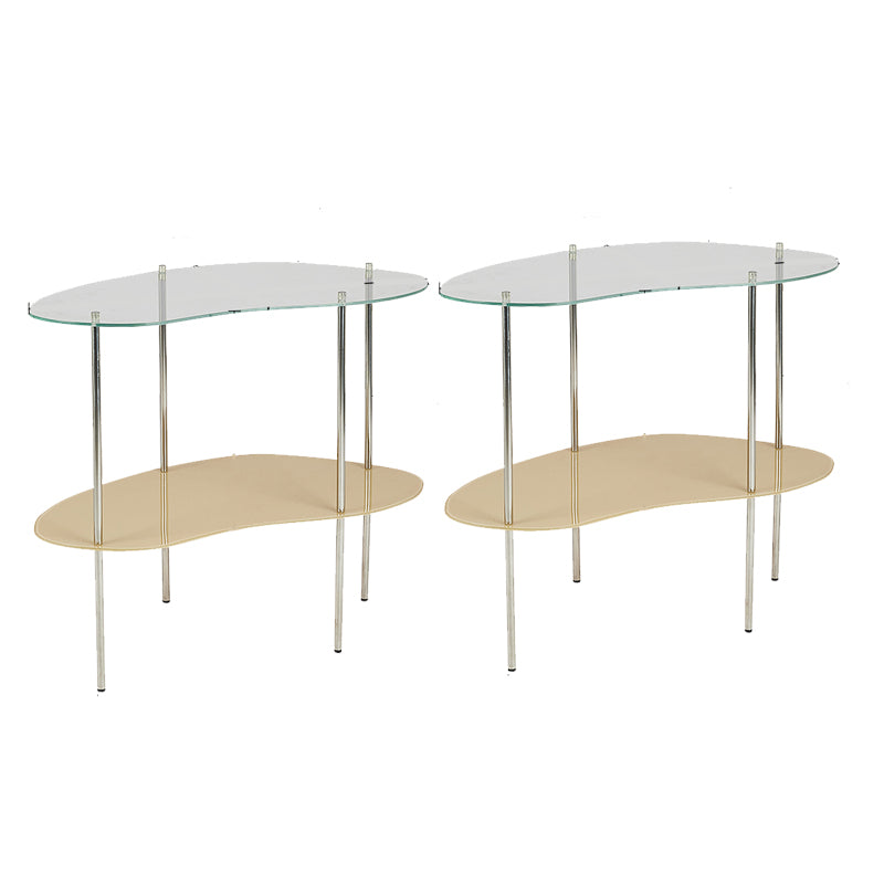 Modern Glass Top 4 Legs Double Tier Naturally Shaped Accent Side Table