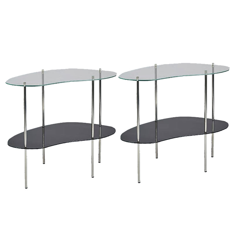 Modern Glass Top 4 Legs Double Tier Naturally Shaped Accent Side Table