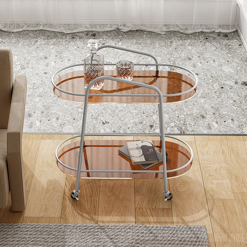 Modernistic Glass Top with Shelf Oval Double Tier Living Room Accent Side Table