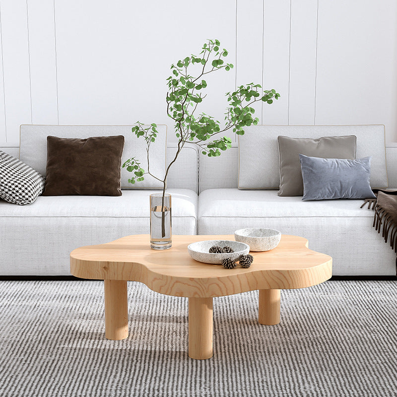 Scandinavian Coffee Table in Free Form with 3 Pine Wood Legs