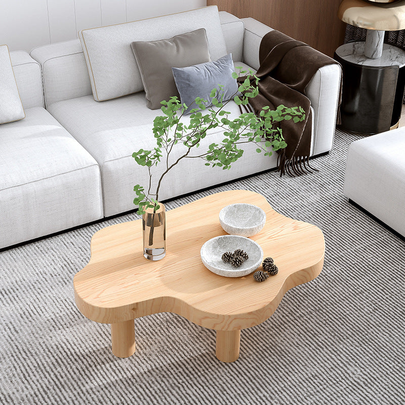 Scandinavian Coffee Table in Free Form with 3 Pine Wood Legs