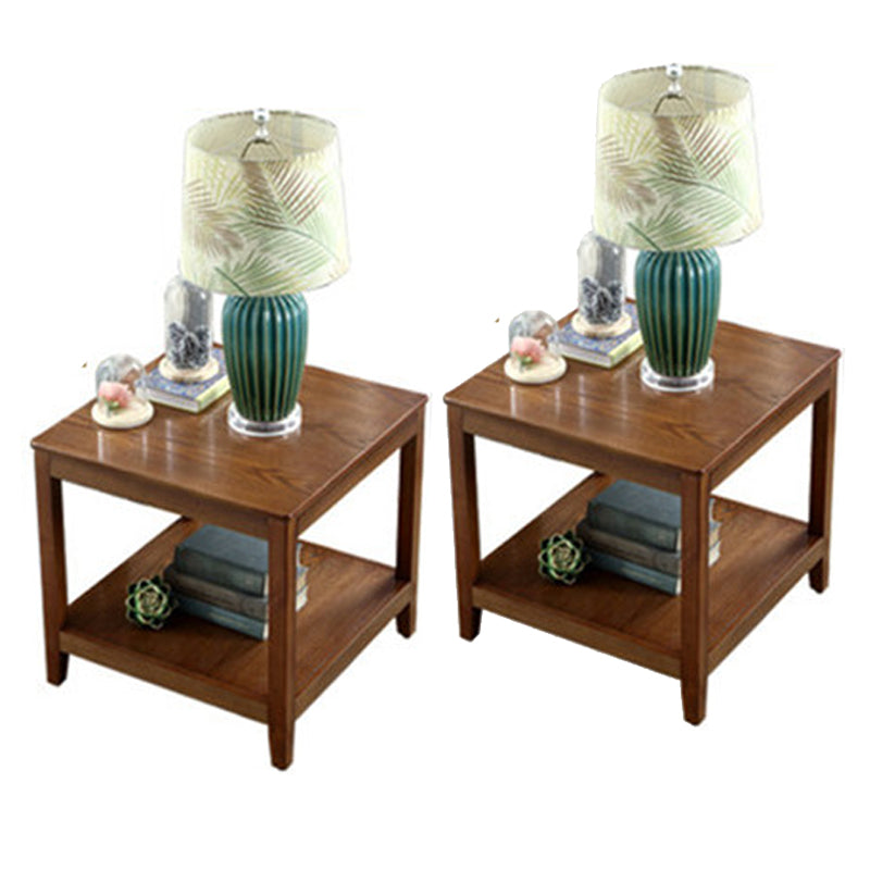 Modernistic Solid Wood 4 Legs Square Double Tier Accent Side Table