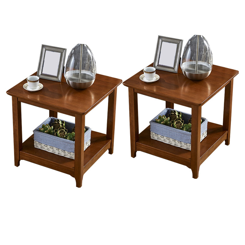 Modernistic Solid Wood 4 Legs Square Double Tier Accent Side Table