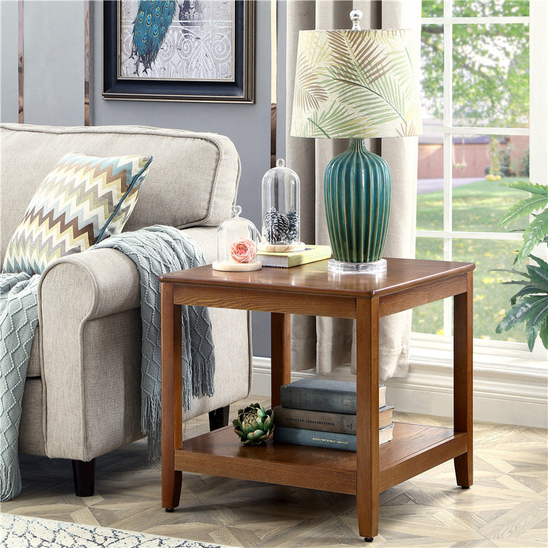 Modernistic Solid Wood 4 Legs Square Double Tier Accent Side Table