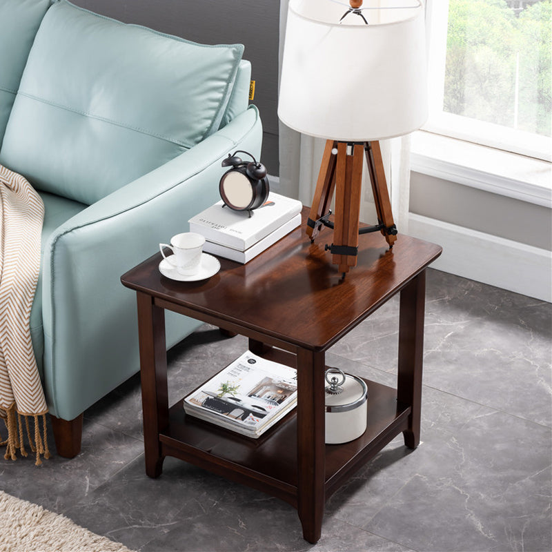 Modernistic Solid Wood 4 Legs Square Double Tier Accent Side Table