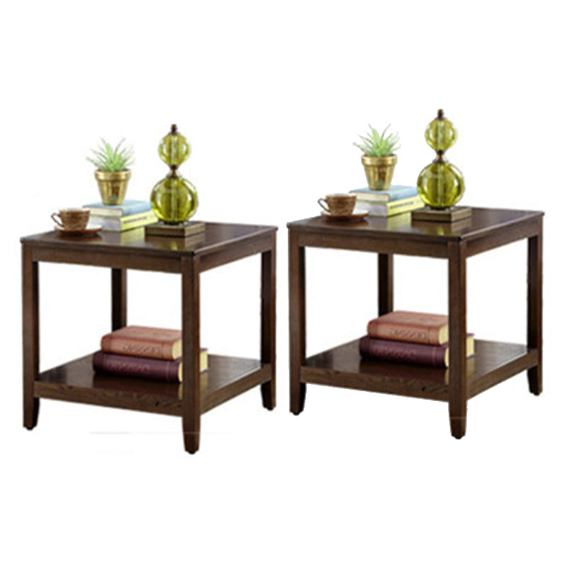 Modernistic Solid Wood 4 Legs Square Double Tier Accent Side Table