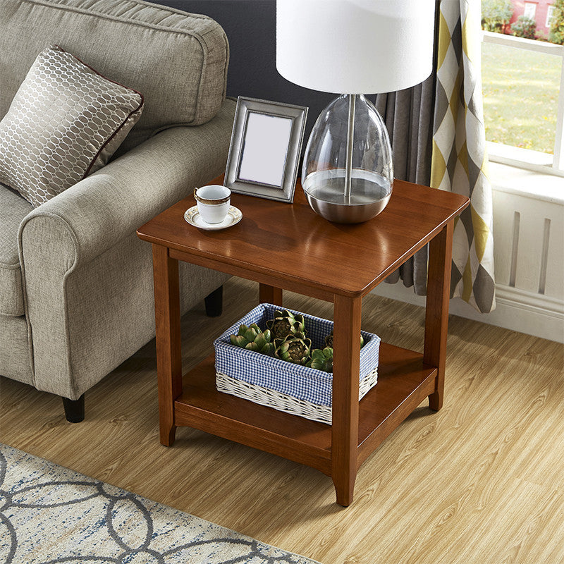 Modernistic Solid Wood 4 Legs Square Double Tier Accent Side Table