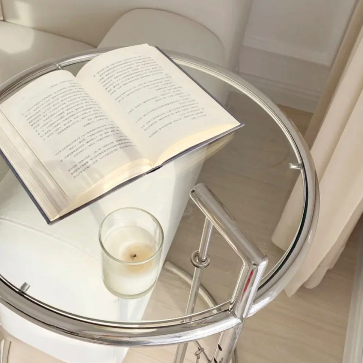 Modern Glass Top Abstract Round Living Room Accent Side Table
