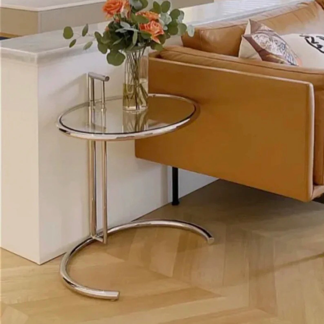Modern Glass Top Abstract Round Living Room Accent Side Table