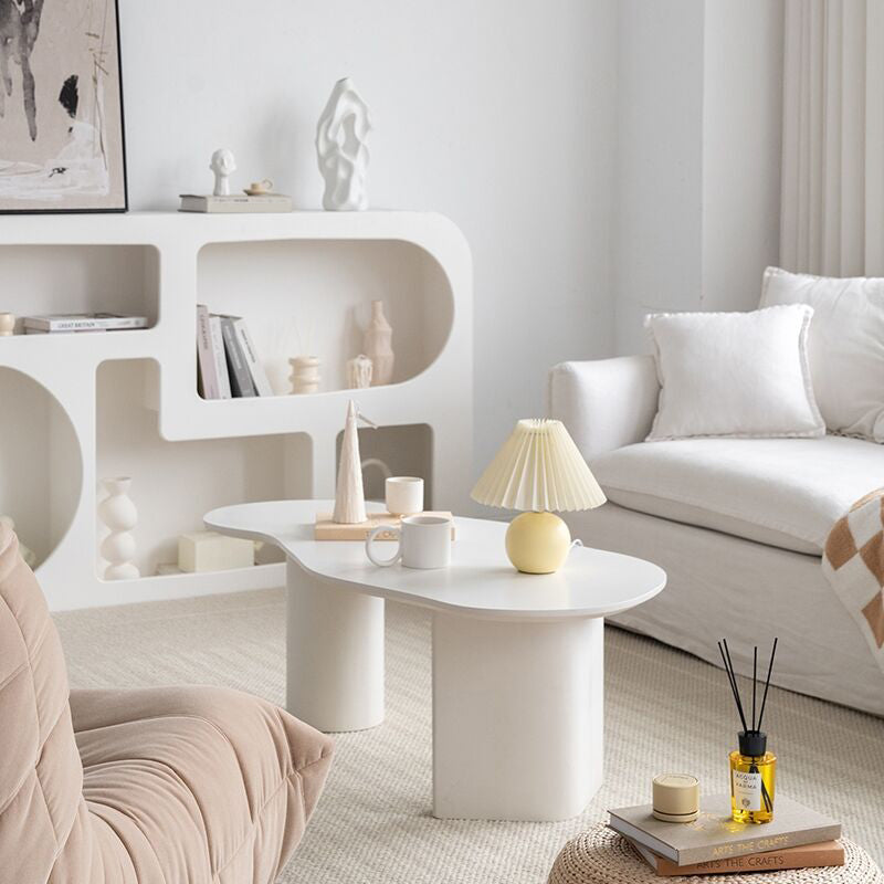 Scandinavian White Cocktail Table with Free Form Top in Solid Wood