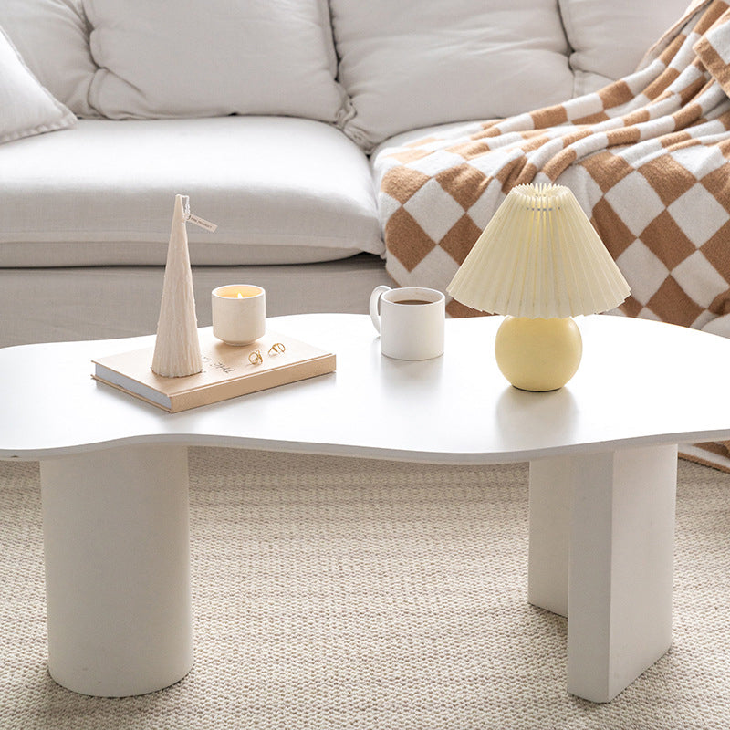 Scandinavian White Cocktail Table with Free Form Top in Solid Wood
