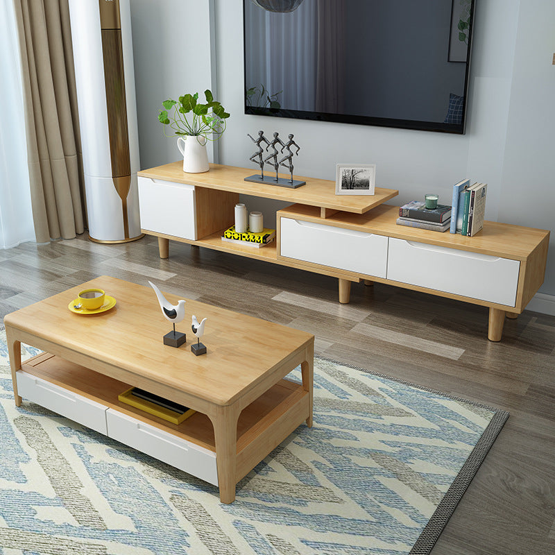 Solid Wood Coffee Table Rectangle Coffee Cocktail Table with 2 Drawers