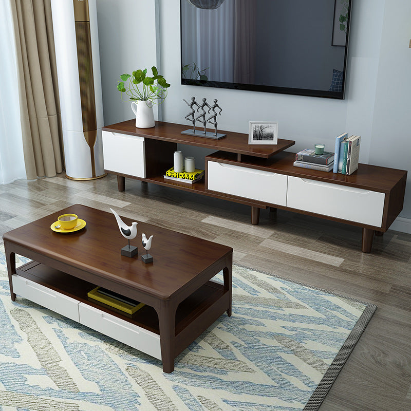 Solid Wood Coffee Table Rectangle Coffee Cocktail Table with 2 Drawers