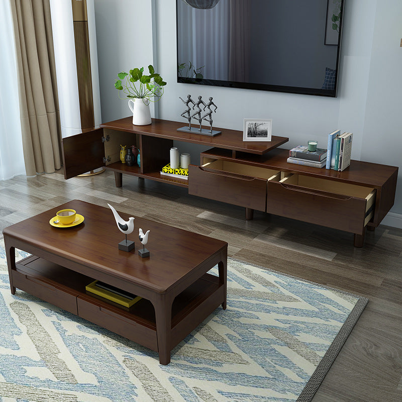 Solid Wood Coffee Table Rectangle Coffee Cocktail Table with 2 Drawers