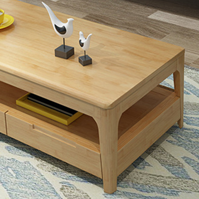 Solid Wood Coffee Table Rectangle Coffee Cocktail Table with 2 Drawers