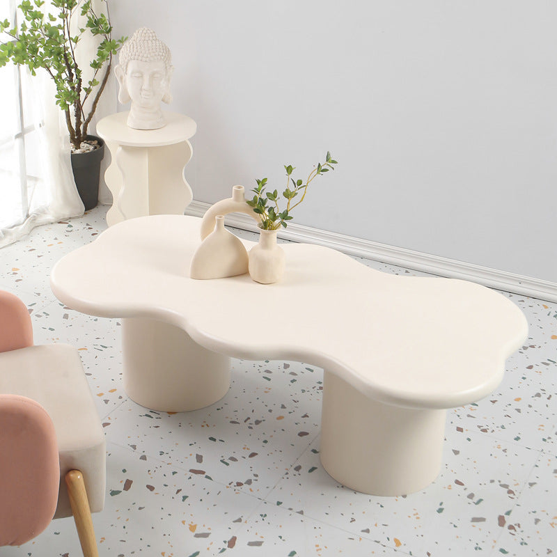 Scandinavian Free Form Coffee Table with Wooden Base in Beige