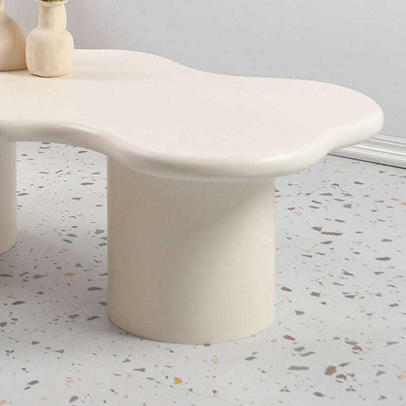 Scandinavian Free Form Coffee Table with Wooden Base in Beige