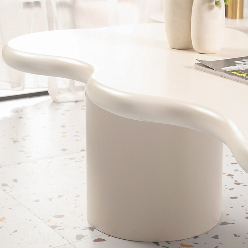 Scandinavian Free Form Coffee Table with Wooden Base in Beige