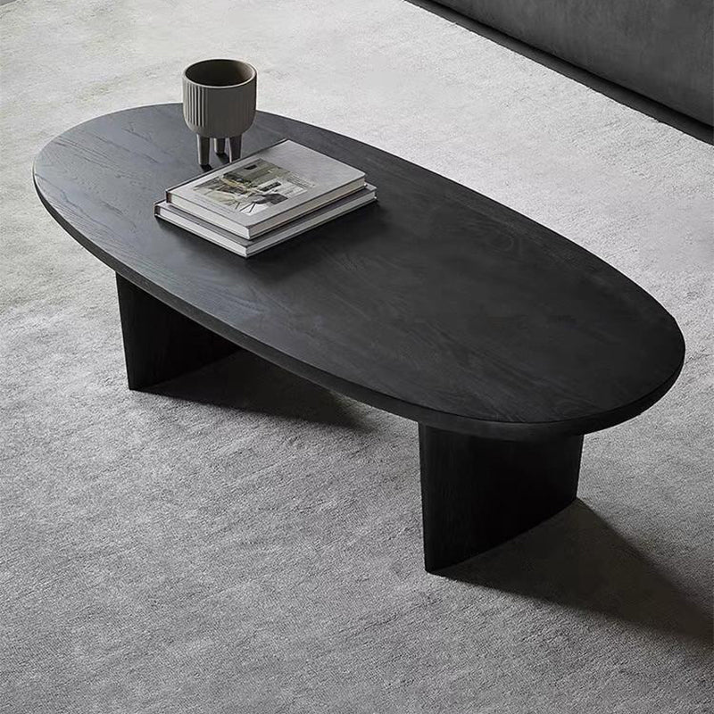 Scandinavian Oval Wood Coffee Table 15.75"H 2 Legs Cocktail Table
