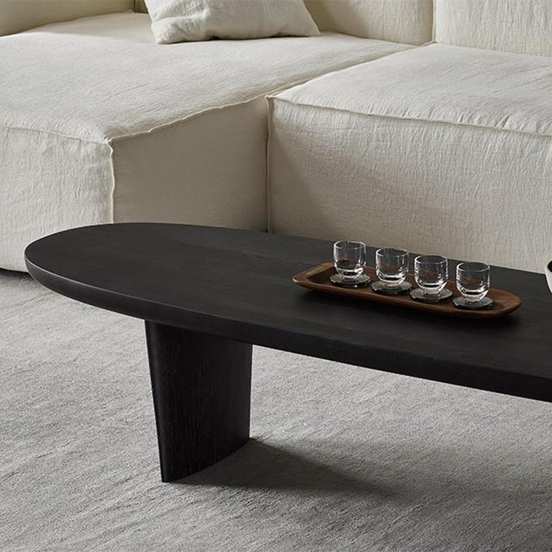 Scandinavian Oval Wood Coffee Table 15.75"H 2 Legs Cocktail Table