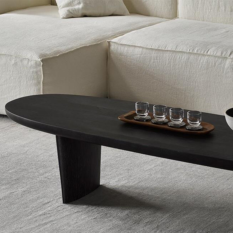 Scandinavian Oval Wood Coffee Table 15.75"H 2 Legs Cocktail Table