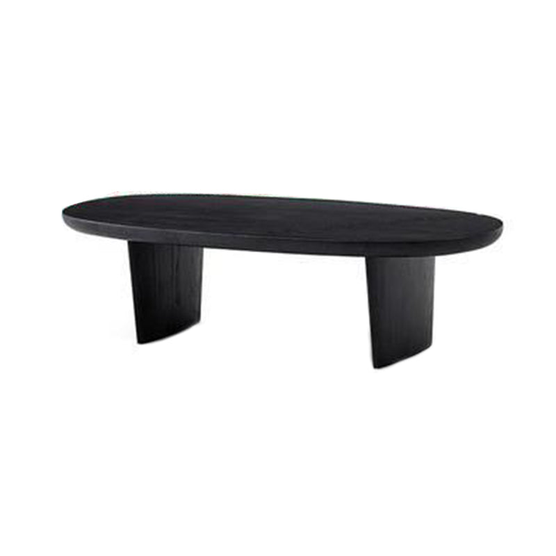 Scandinavian Oval Wood Coffee Table 15.75"H 2 Legs Cocktail Table