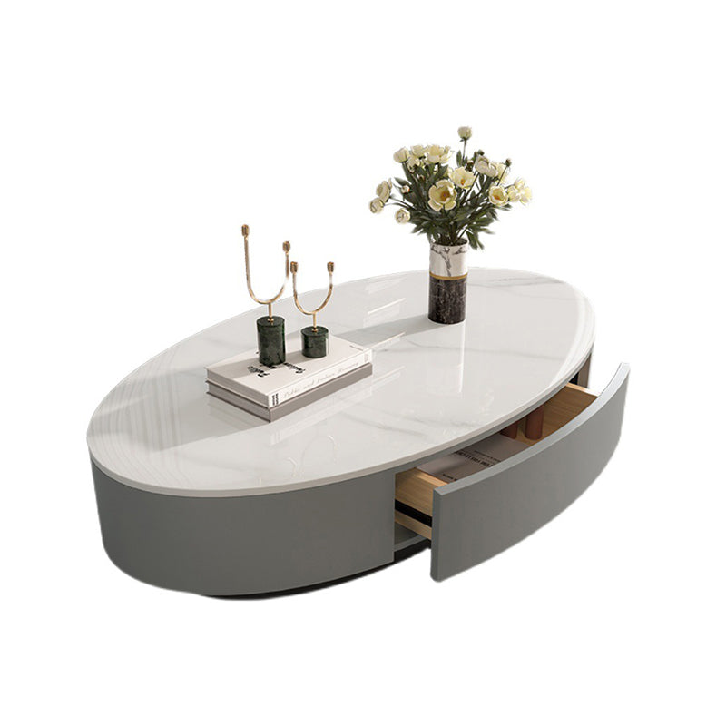Oval Slate Coffee Table Drum Coffee Cocktail Table with Drawer