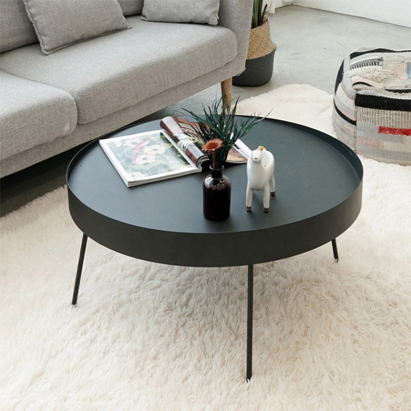 Mid-Century Modern Coffee Table with 4 Legs and Iron Round Top