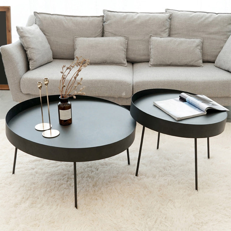 Mid-Century Modern Coffee Table with 4 Legs and Iron Round Top