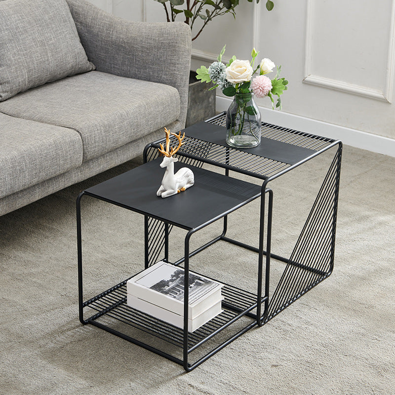 Mid Century Metal Square Cocktail Table 2-Piece Coffee Table Set