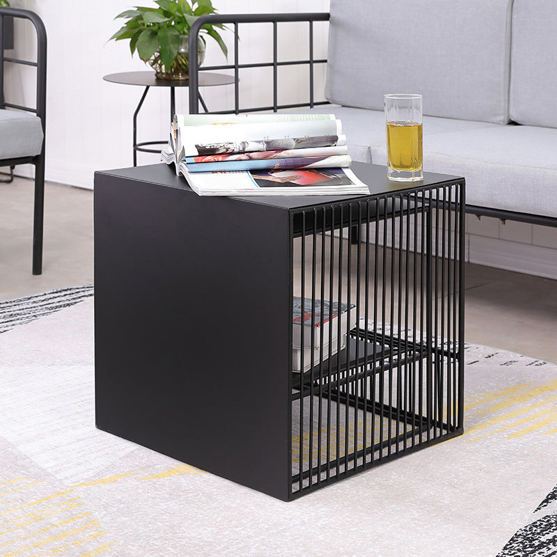 Frame 2 Nesting Square Coffee Table Set Black Iron Cocktail Table with Storage Shelf