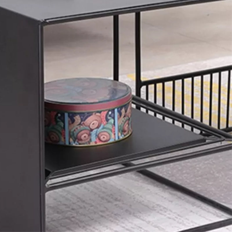 Frame 2 Nesting Square Coffee Table Set Black Iron Cocktail Table with Storage Shelf