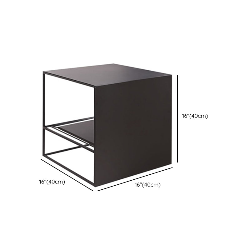 Frame 2 Nesting Square Coffee Table Set Black Iron Cocktail Table with Storage Shelf