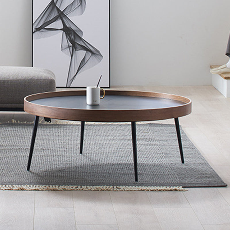 Round Wooden Coffee Table Black Tray Top Cocktail Table with 4 Legs