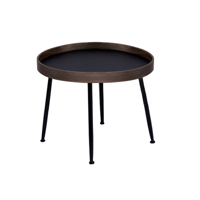 Round Wooden Coffee Table Black Tray Top Cocktail Table with 4 Legs