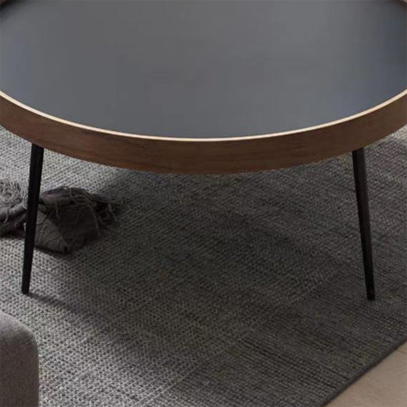 Round Wooden Coffee Table Black Tray Top Cocktail Table with 4 Legs