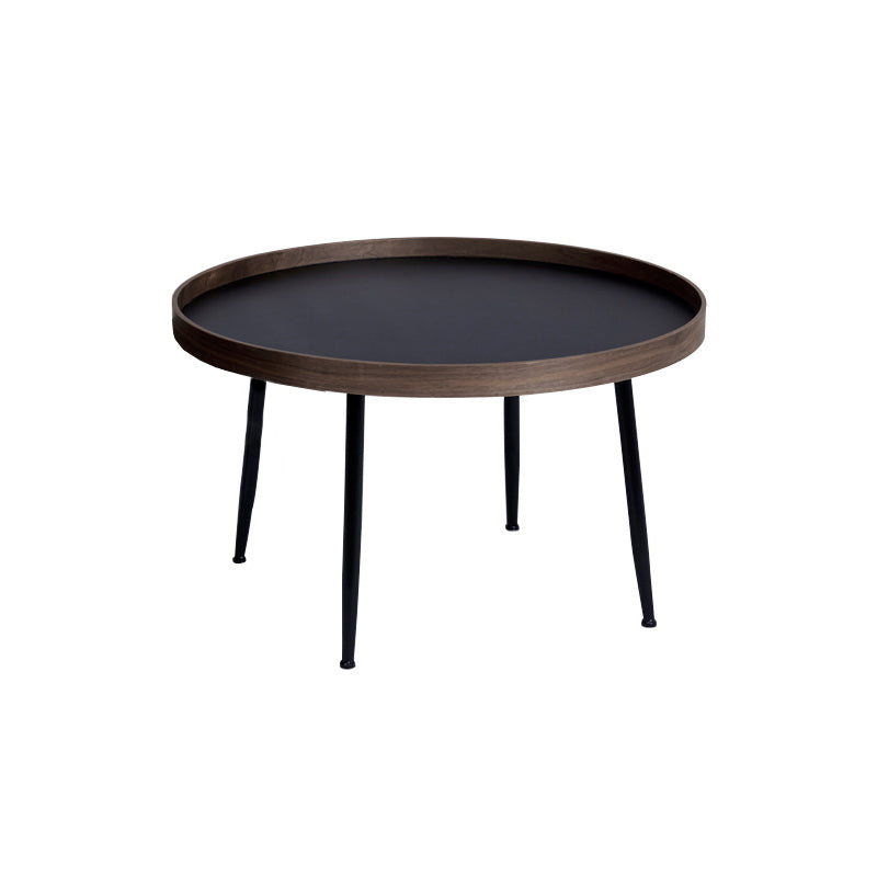 Round Wooden Coffee Table Black Tray Top Cocktail Table with 4 Legs