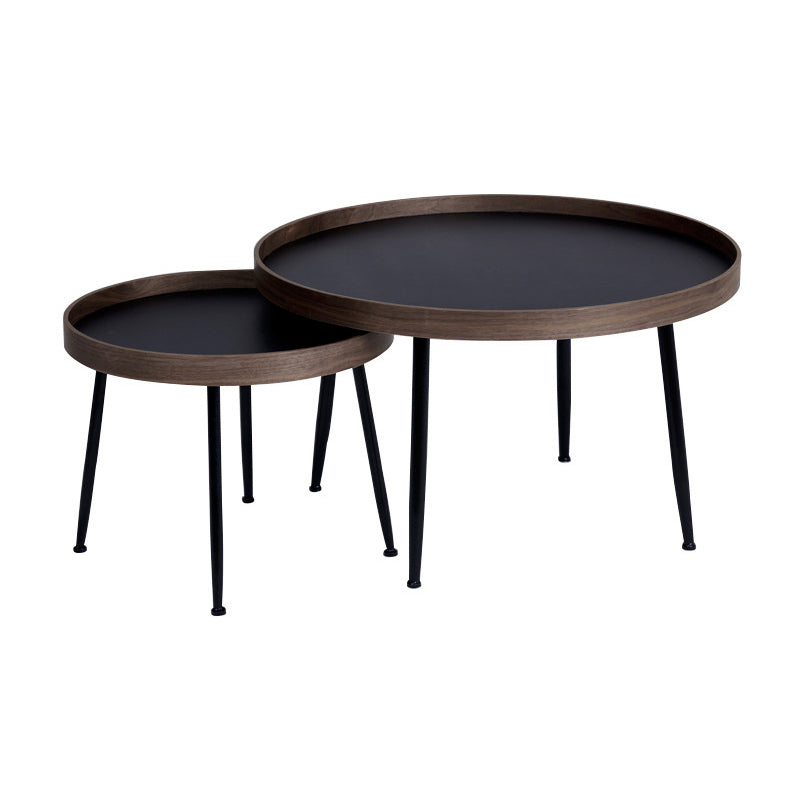 Round Wooden Coffee Table Black Tray Top Cocktail Table with 4 Legs