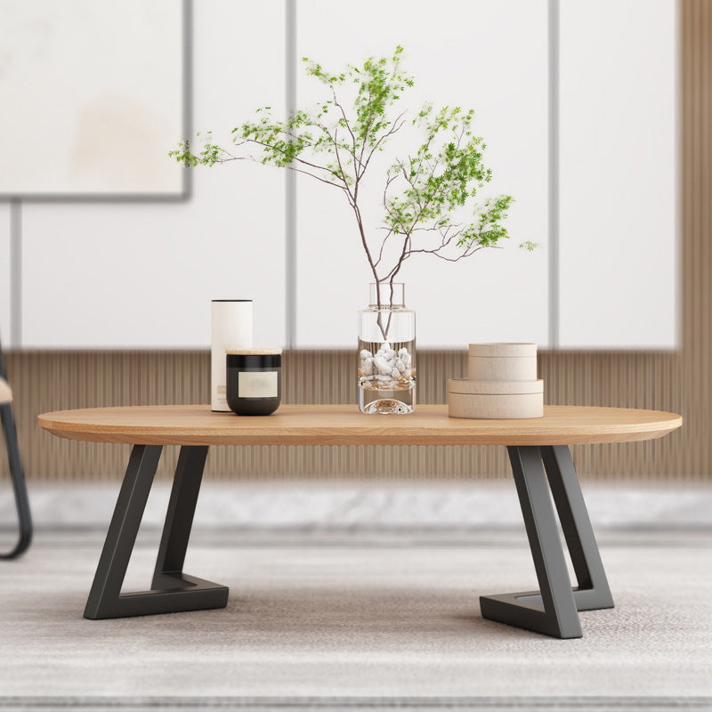 Nordic Solid Wood Elliptical Coffee Cocktail Table with 2 Legs
