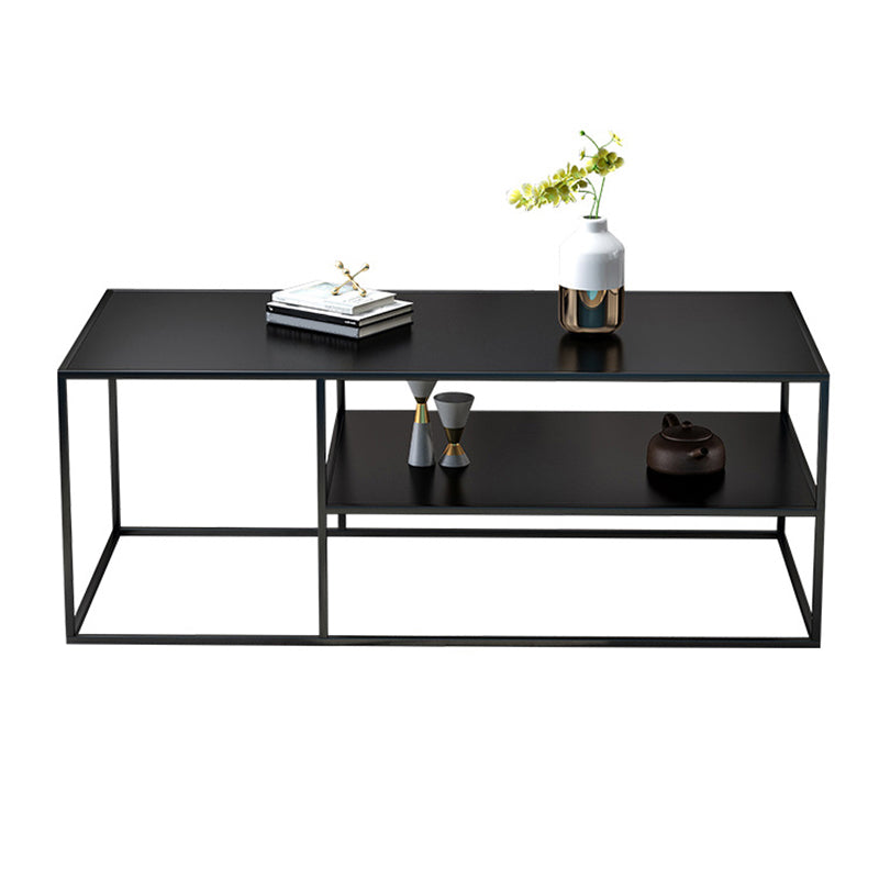 Rectangular Iron Cocktail Table with Shelf 19.7" H Frame Coffee Table in Black