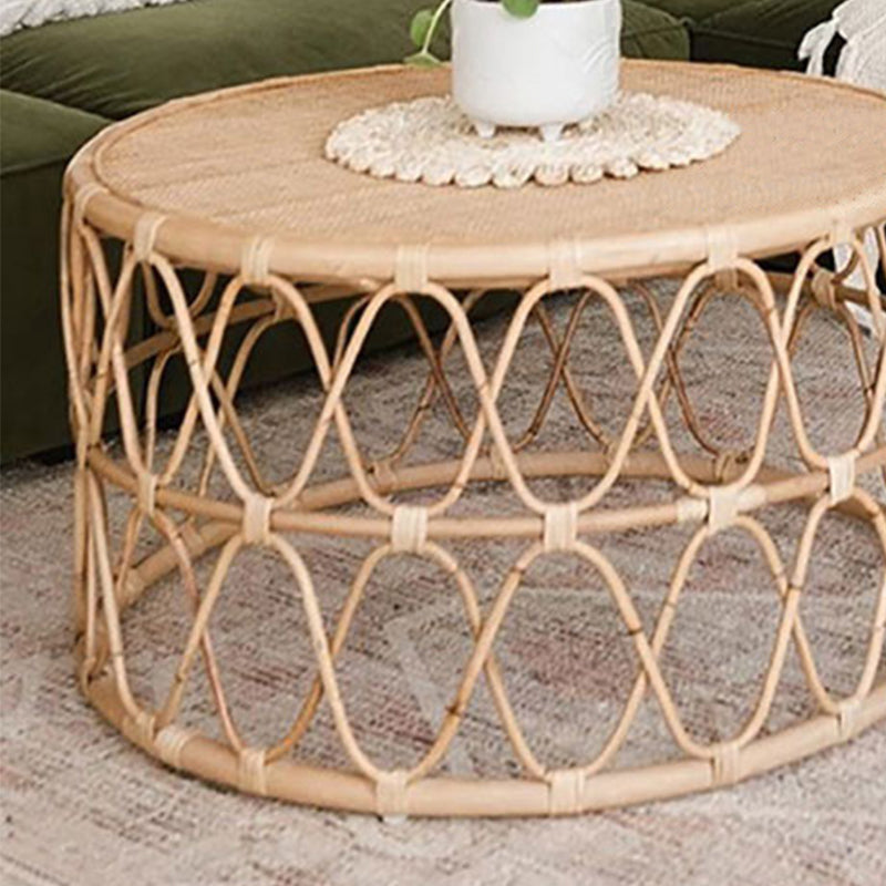 Scandinavian Round Top Coffee Table Rattan Drum Cocktail Table