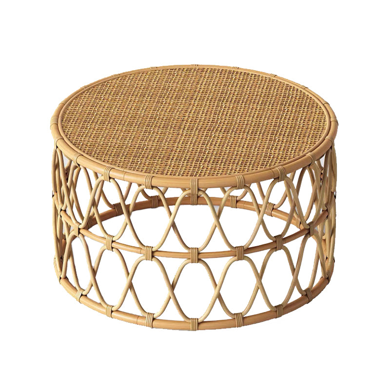 Scandinavian Round Top Coffee Table Rattan Drum Cocktail Table