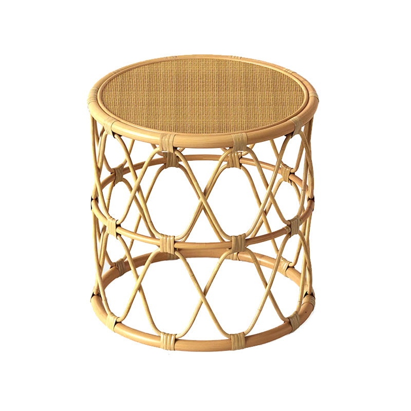 Scandinavian Round Top Coffee Table Rattan Drum Cocktail Table