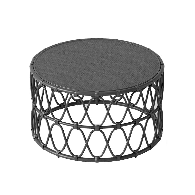 Scandinavian Round Top Coffee Table Rattan Drum Cocktail Table