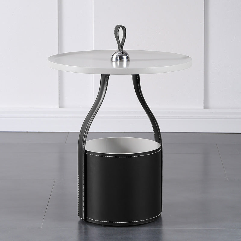 Modernistic Wood Pedestal with Storage Round Living Room Side Table