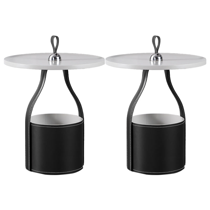 Modernistic Wood Pedestal with Storage Round Living Room Side Table
